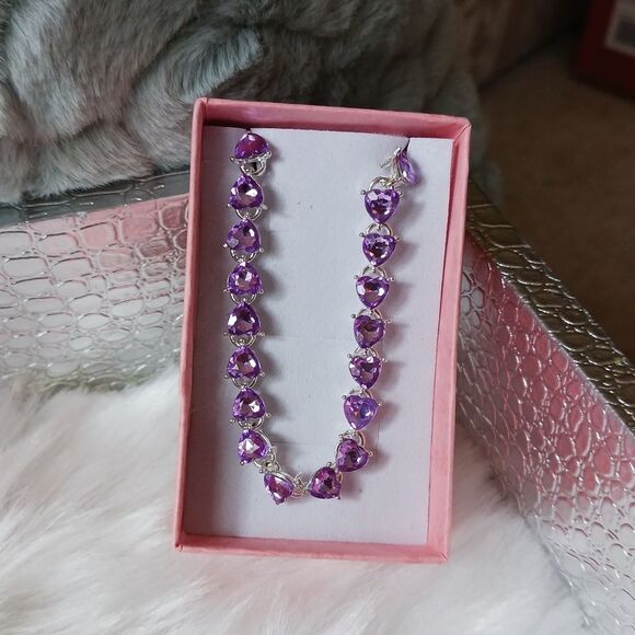 Purple Hearts STERLING Silver Bracelet - Picture 8 of 16